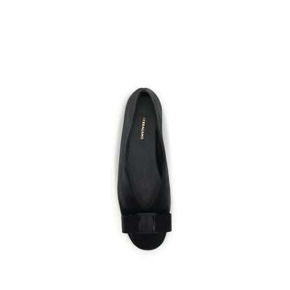 Ferragamo Black Calf Leather Bos Taurus Ballet Flats with Vara bow