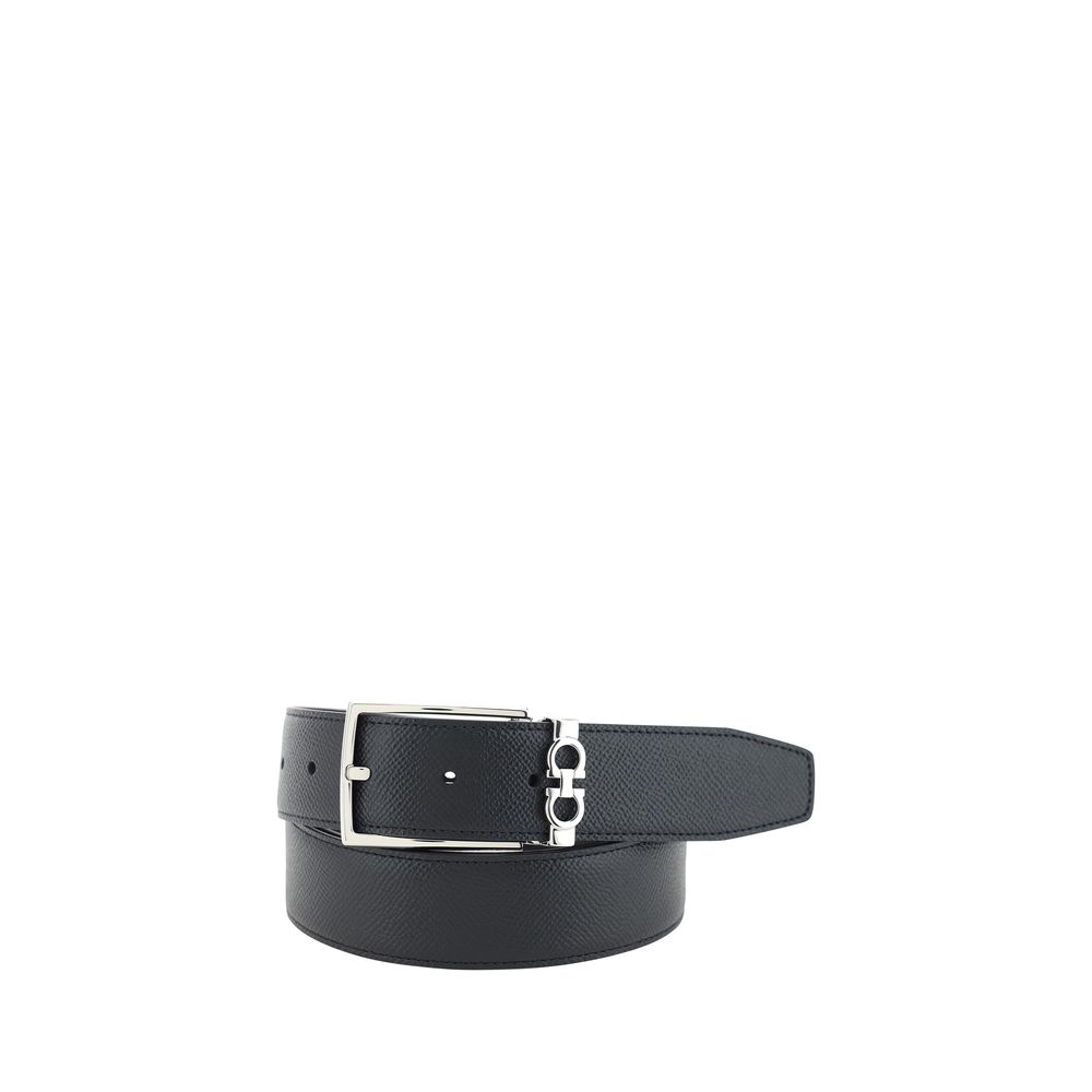 Ferragamo Reversible Belt with Gancini logo buckle, featuring high-quality grained leather and versatile double-face design.