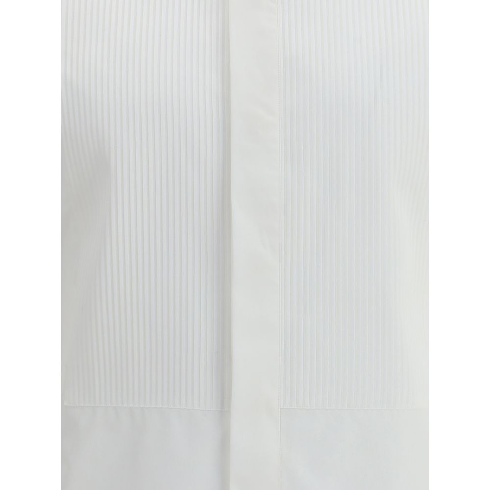 Finamore White Cotton Dress Shirt with concealed buttons and a refined, elegant design for formal occasions.