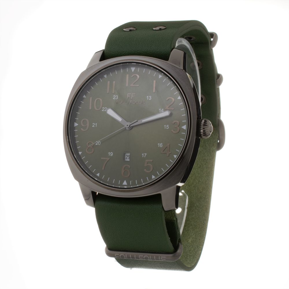Folli Follie Green Leather Dress Watch