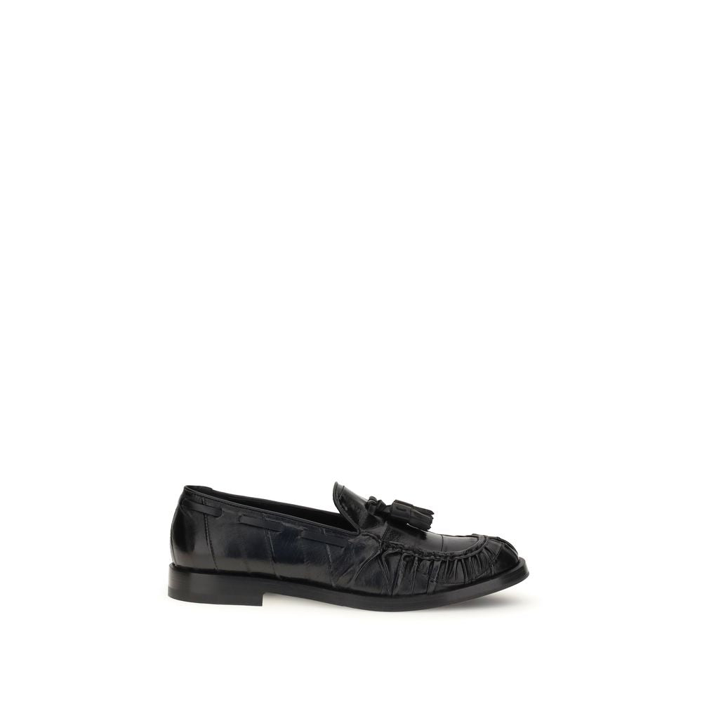 Fratelli Rossetti Black Rubber Slip-On Loafers with tassels and leather upper, ideal for smart casual style. AW25 season.