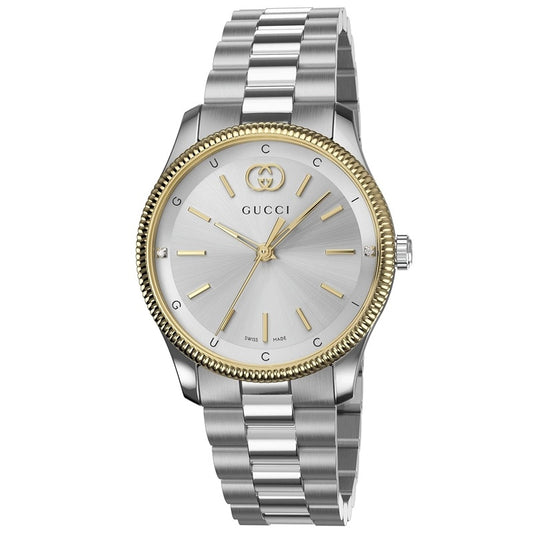 GUCCI MOD. YA1265063 luxury watch with stainless steel bracelet and gold accents, elegant design for stylish occasions.