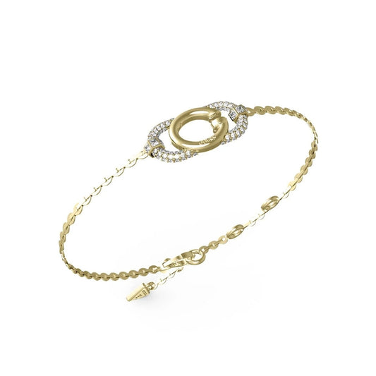 Gold bracelet from GUESS JEWELS JEWELRY Mod. JUBB04510JWYGS with crystal accents on a white background.