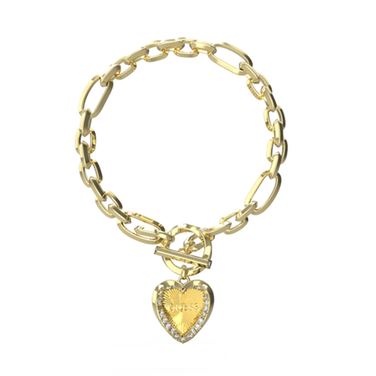 GUESS JEWELS JEWELRY Mod. JUBB04599JWYGS gold chain bracelet with heart pendant