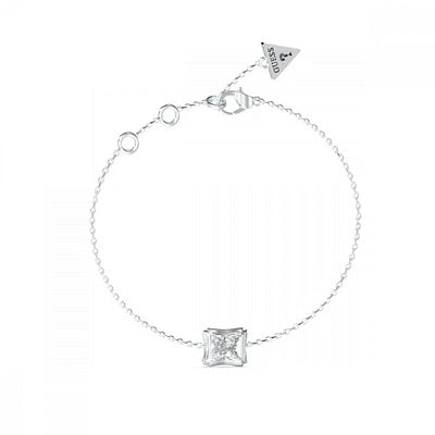 GUESS JEWELS JEWELRY Mod. JUBB05171JWRHS silver bracelet with square pendant and signature logo charm.
