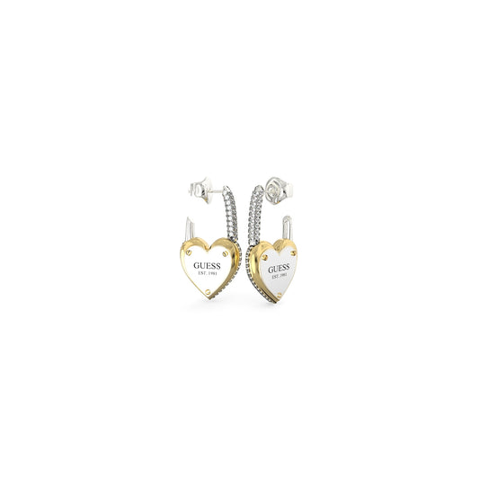 GUESS JEWELS JEWELRY Mod. JUBE04203JWYGRHT-U heart-shaped earrings with gold accents and crystal details
