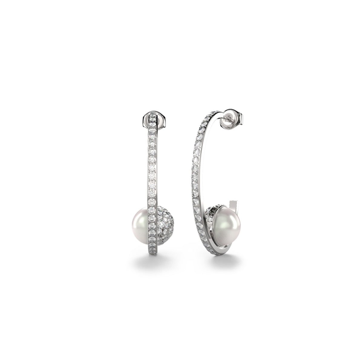 Elegant hoop earrings with pearls and crystals, GUESS JEWELS JEWELRY Mod. JUBE04452JWRHT-U