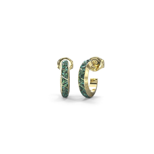 Elegant earrings from the GUESS JEWELS JEWELRY Mod. JUBE04574JWYGEMT-U collection featuring green and gold details.