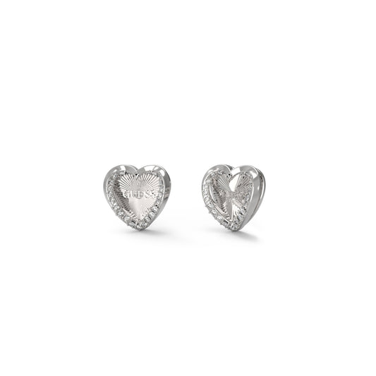 Heart-shaped earrings from GUESS JEWELS JEWELRY Mod. JUBE04609JWRHT-U, featuring intricate silver detailing.
