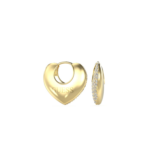 GUESS JEWELS JEWELRY Mod. JUBE05207JWYGT-U gold heart shaped earrings with rhinestone detail, elegant and fashionable design.