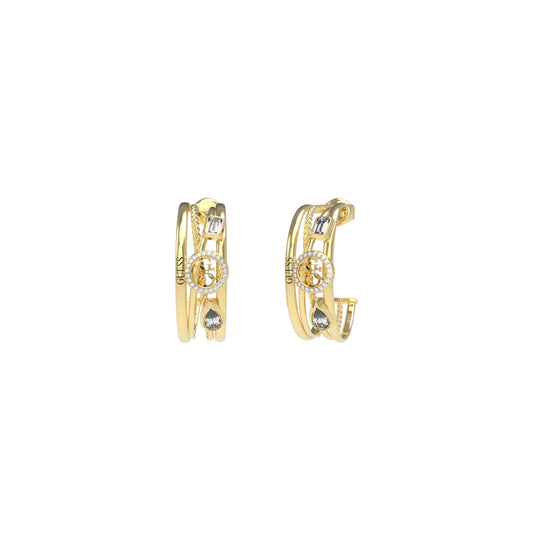 GUESS JEWELS JEWELRY Mod. JUBE05236JWYGT-U elegant gold earrings with intricate design.