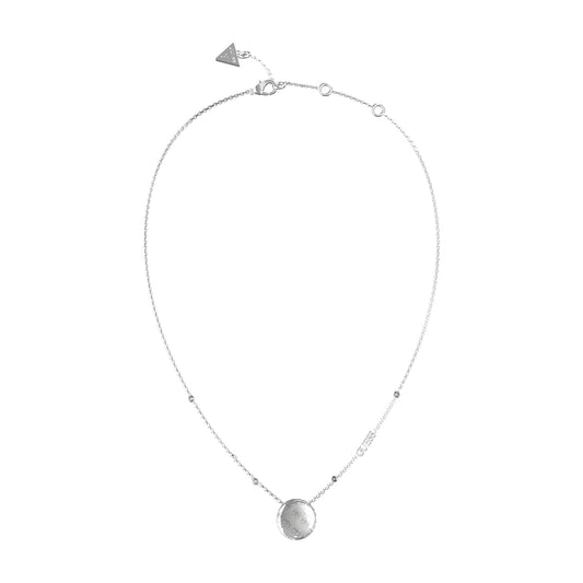 GUESS JEWELS JEWELRY Mod. JUBN04263JWRHT-U silver necklace on a white background