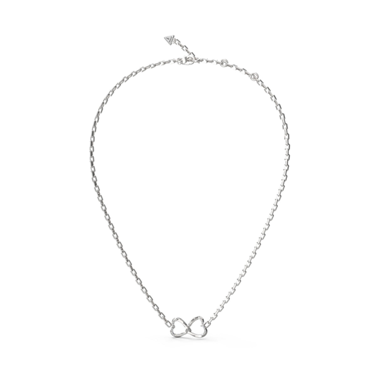 GUESS JEWELS JEWELRY Mod. JUBN04616JWRHT-U silver heart necklace on white background