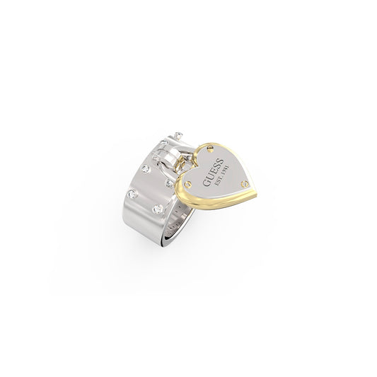 GUESS JEWELS JEWELRY Mod. JUBR04205JWYGRH52 silver and gold ring with heart detail
