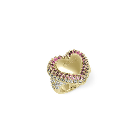 GUESS JEWELS JEWELRY Mod. JUBR05009JWYGPK58 heart-shaped gold and pink gemstone ring