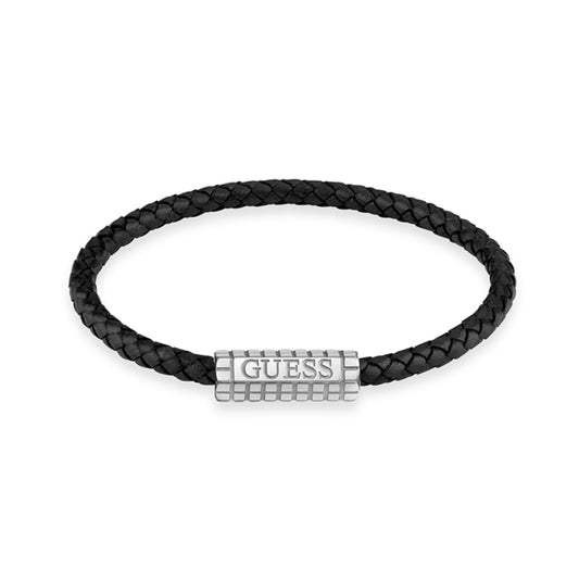 GUESS JEWELS JEWELRY Mod. JUMB05035JWSTBKS black braided bracelet with silver logo clasp