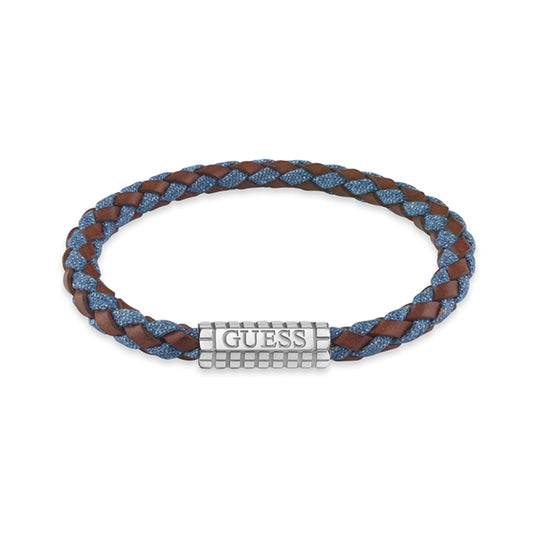 Alt Tag: GUESS JEWELS JEWELRY Mod. JUMB05036JWSTBMS braided bracelet with metal clasp by GUESS