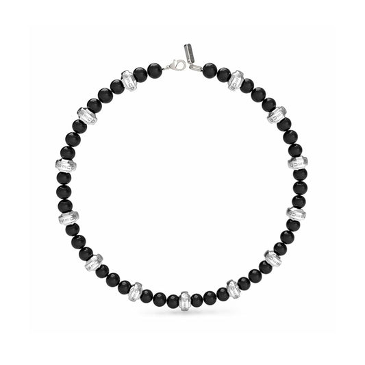 Alt Tag: GUESS JEWELS JEWELRY Mod. JUMN04056JWSTBKT-U beaded necklace with black and silver accents