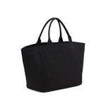 Ganni Organic cotton XXL tote bag in black with graphic and logo print, featuring two top handles, made from organic cotton.
