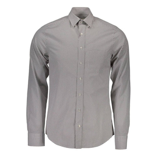 Men's long sleeve Gant white cotton shirt with Italian collar and single pocket.