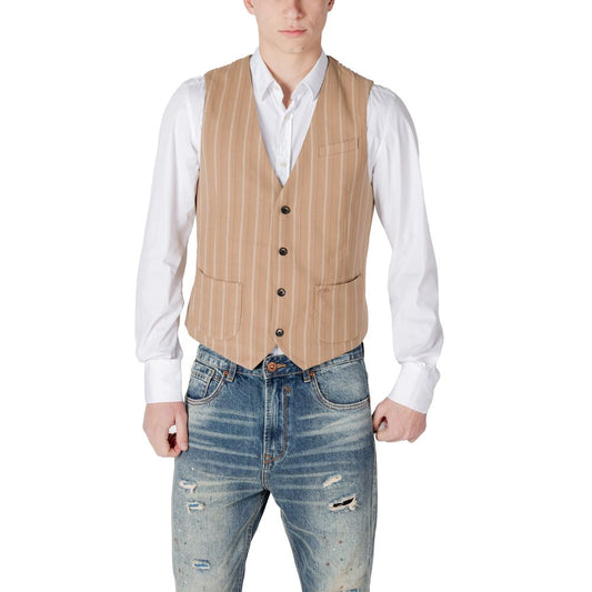 Gianni Lupo Beige Polyester Waistcoat