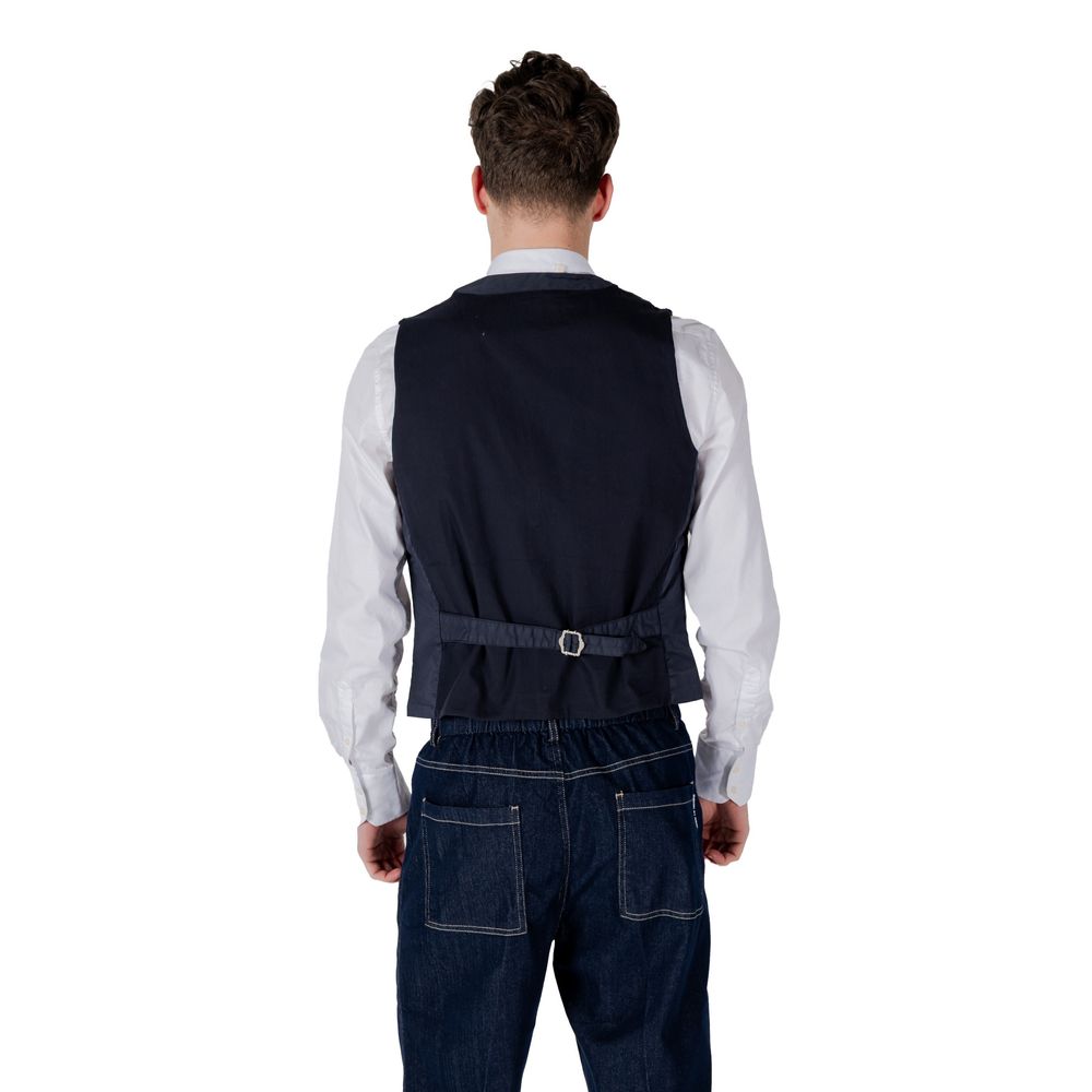 Gianni Lupo Blue Cotton Waistcoat