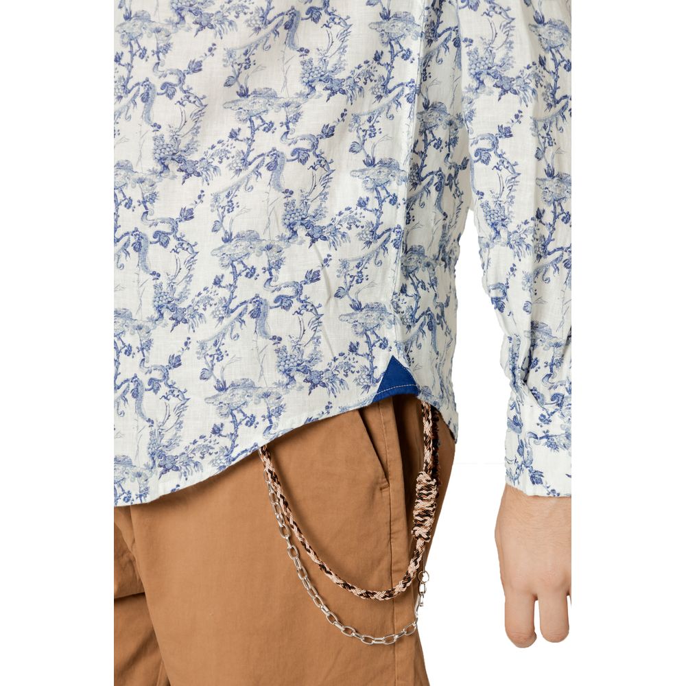 Gianni Lupo Blue Linen Pattern Shirt