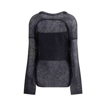 Giorgio Armani Black Mohair Cardigan with mesh stitching, a versatile double-breasted design ideal for elegant daytime wear.