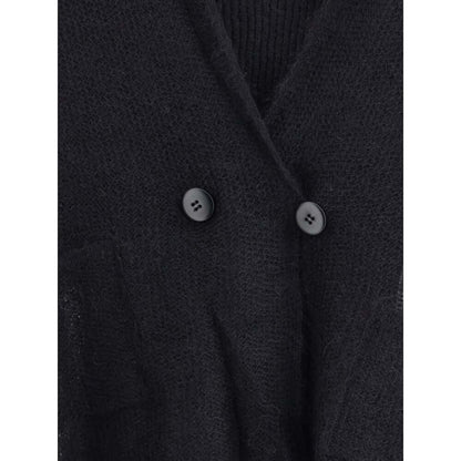 Giorgio Armani Black Mohair Cardigan with refined mesh stitching and double-breasted design for an elegant daytime look.
