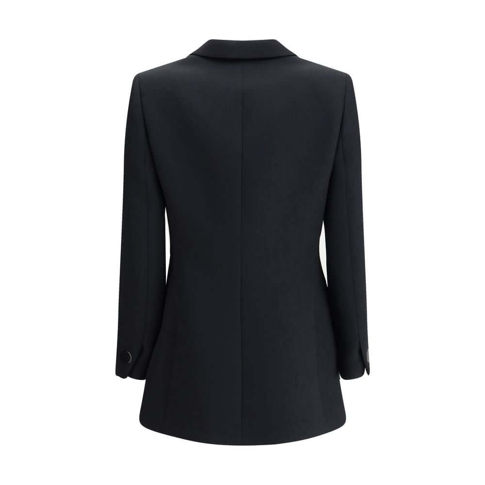 Giorgio Armani Black Polyester Blazer with notched lapels and single-button closure, showcasing back view.
