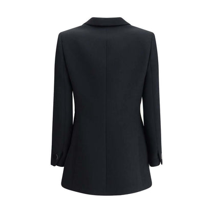 Giorgio Armani Black Polyester Blazer with notched lapels and single-button closure, showcasing back view.