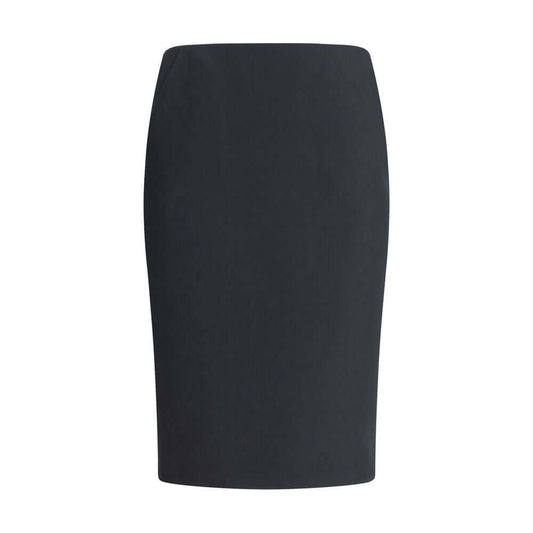 Giorgio Armani Black Recycled Polyester Midi Skirt with back zip and side pockets, elegant techno scuba pencil skirt for AW25 season.