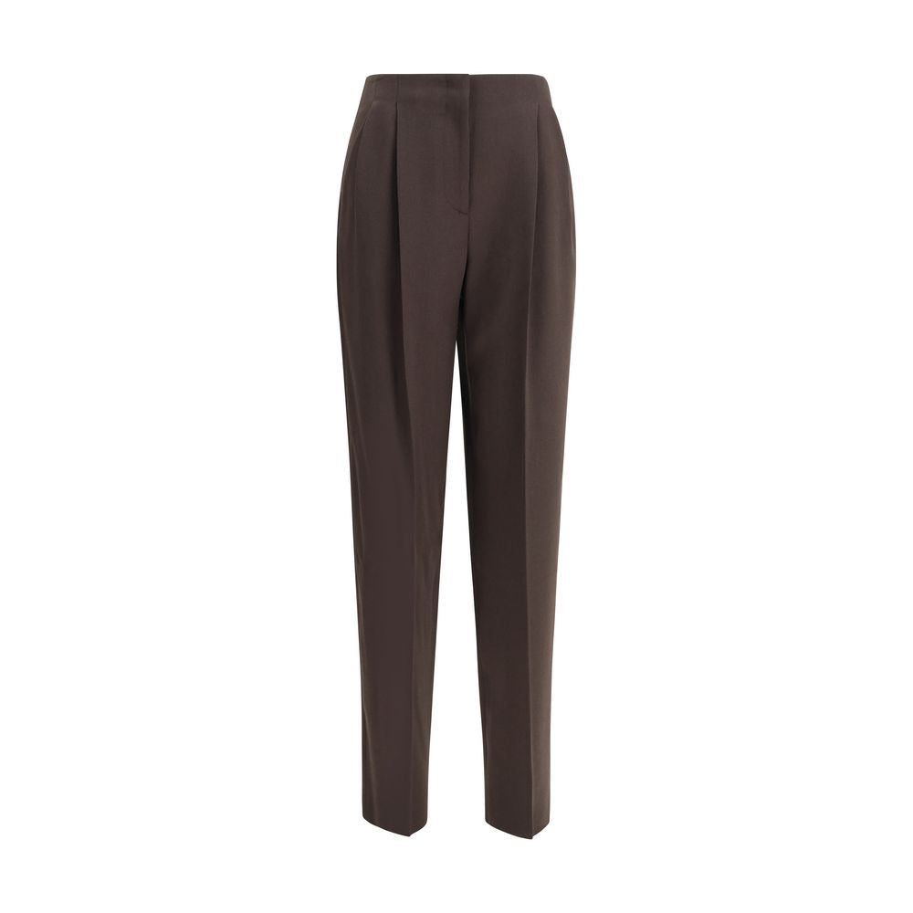 Giorgio Armani Brown Fleece Wool Casual Pants with zipper closure, two side pockets, and back welt pocket for AW25 season.