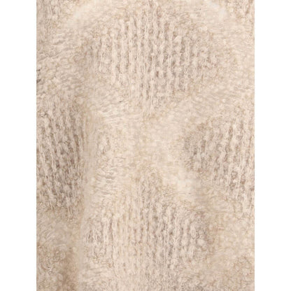Close-up of Giorgio Armani Cream Cashmere Cashmere Sweater texture showcasing its soft and elegant cashmere and alpaca blend fabric.