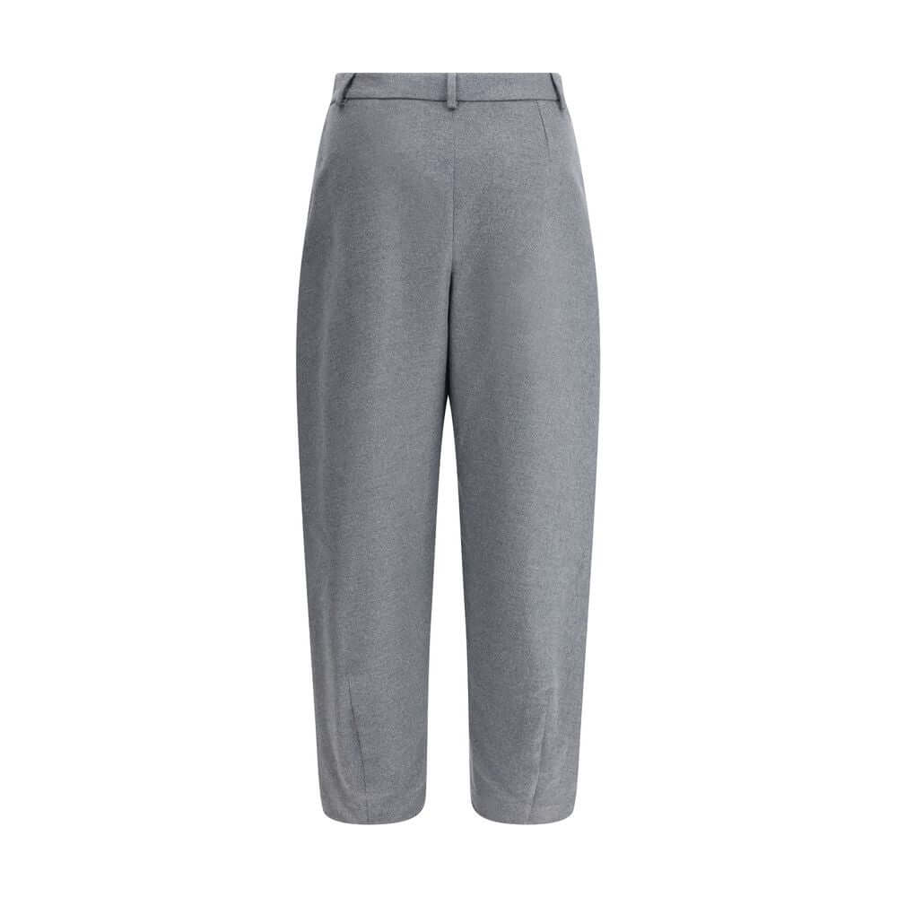 Giorgio Armani Gray Silk Casual Pants with belt loops and tapered hem for a relaxed, sophisticated look.