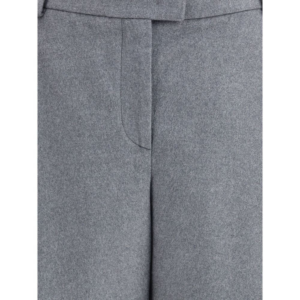 Giorgio Armani Gray Silk Casual Pants with waistband and tapered hem in close-up view, ideal for a relaxed, sophisticated look.