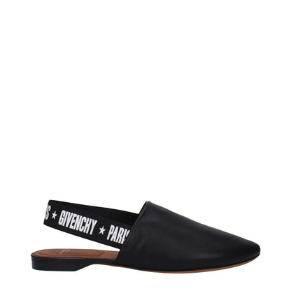 Givenchy Black Leather Slides featuring side and back logo, casual flat sandals with round toe, crafted from black leather, MPN BE2003E00HSCRITTA001.