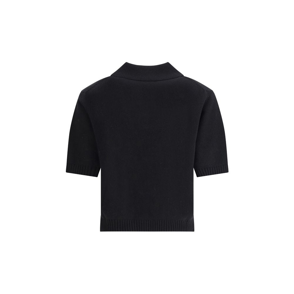 Back view of Givenchy Black Wool Polo Shirt with short sleeves.