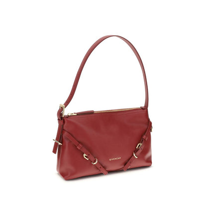 Givenchy Red Calf Leather Bos Taurus Shoulder Bag with gold-tone details and adjustable strap, featuring embossed GIVENCHY signature on the front.