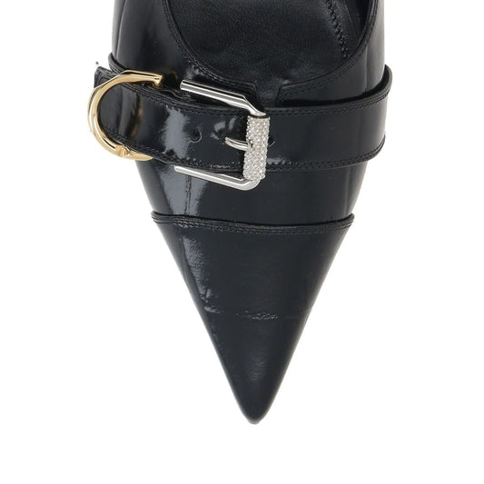 Givenchy Voyou Ballerinas black leather crocodile embossed slingback with buckle, pointed toe, and 0.4 in heel.