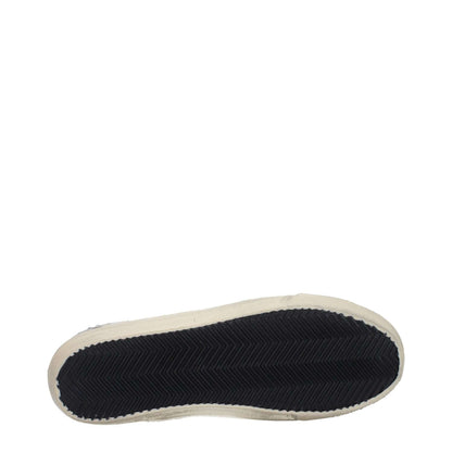 Sole view of Golden Goose White Leather High Top Sneakers with black textured outsole.