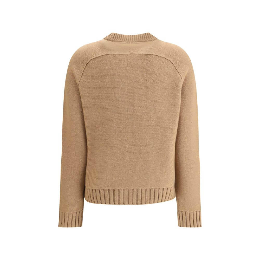 Gucci Beige Wool Sweatshirt with ribbed crew neck and long sleeves, featuring a curved back detail for a modern look. Season: AW25.