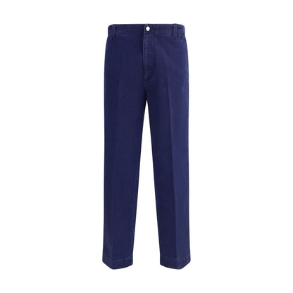 Gucci Blue Cotton Jeans Denim featuring button closure and embroidered logo, tailored for a clean, versatile silhouette.