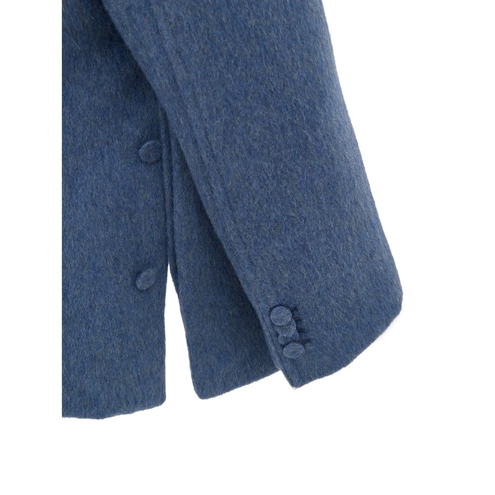 Gucci Light Blue Wool Jackets & Coat showing close-up of sleeve and button details in blue wool and mohair blend.