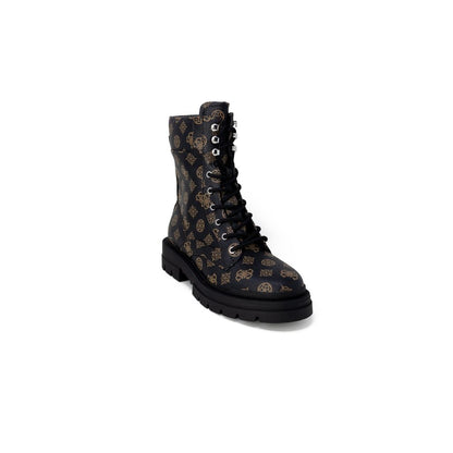 Guess Brown Artificial Leather Lace-Up Boots with Guess monogram and thick rubber sole for women