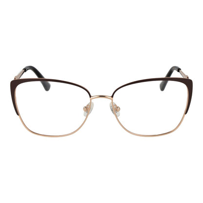 Guess Brown Metal Glasses (Frames) for women, full-rim butterfly style with demo plastic lenses and spring hinge, includes branded case.
