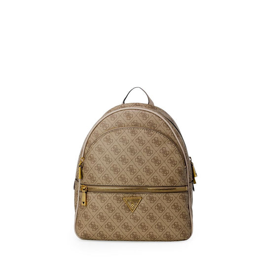 Guess Brown Polyethylene Backpack with durable polyurethane material, featuring spacious compartment and zippered front pocket for everyday use.