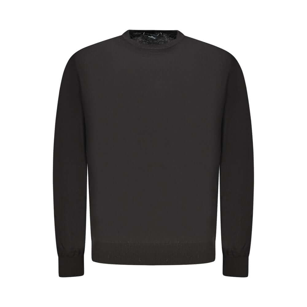 Guess Jeans Black Wool Sweater, a long-sleeved crew neck sweater with logo, ideal for comfortable and stylish wear.