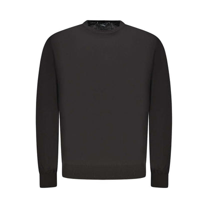 Guess Jeans Black Wool Sweater, long-sleeved crew neck with logo, stylish and warm ideal for casual wear.
