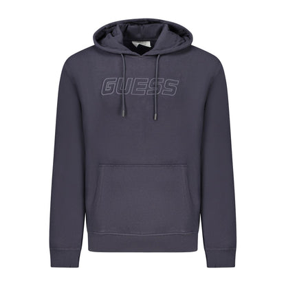 Guess Jeans Blue Cotton Men Sweater with hood and front pocket; premium fabric, iconic logo design for stylish streetwear.